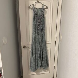 CAbi White and Green Strapless Sleeveless Maxi Dress for Cocktail